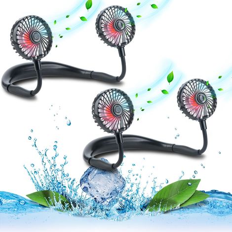 Pack 2 Ventilateurs Tour de Cou Portables, Ventilateurs Sans Mains-Noir (1/5)