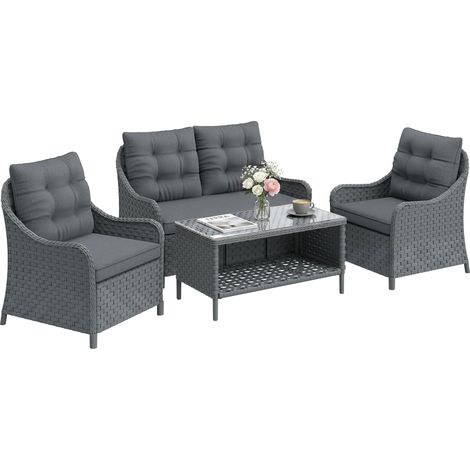Outsunny 4 Piece Rattan Patio Furniture Set with Removable Cushion Covers (1/5)