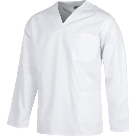 Casaca sanitaria unisex de manga larga y escote de pico cruzado WORKTEAM B9210 XXL Blanco