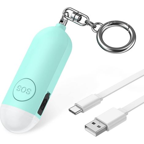 Alarme Sac 130dB LED Stroboscopique USB C Porte-Clé Auto-Défense Femme Enfant Bleu (1/5)