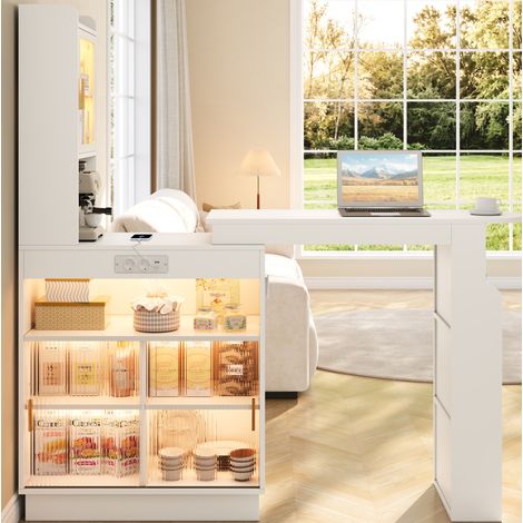 Tavolo bar estensibile 131-170 x 40 x 170 cm in MDF bianco con contenitore - CHICFURN (1/5)
