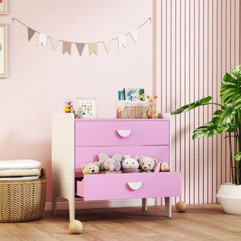Kinderkommode mit 3 Schubladen, MDF, 60 x 40 x 60 cm, Rosa und Weiß HAVRYA