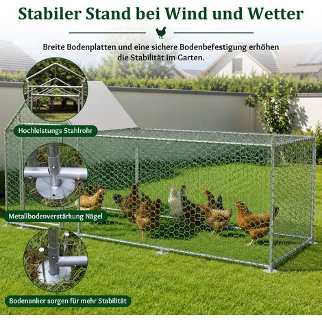 Enclos métallique 3x1x1,5m avec bâche PE imperméable, verrou sécurisé, poulailler pour poules, lapins et petits animaux. (1/5)