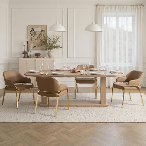 Wahson Dinging Chairs 4Pcs, PU Leather Kitchen Chairs with Openwork Backrest Armchair for Dining Room Living Room Home, Brown