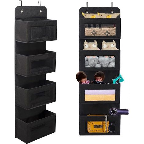 Étagère suspendue à suspendre à la porte, organisateur suspendu en tissu doux, 4 grandes poches avec fenêtre transparente, rangement suspendu pliable avec 2 crochets (1/5)
