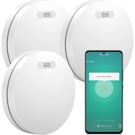 Détecteur de fumée WiFi Aroha Smart Connect - Batterie 10 ans - Capteur de fumée connecte avec Tuya et Smartlife - Alarme incendie - 3 pièces