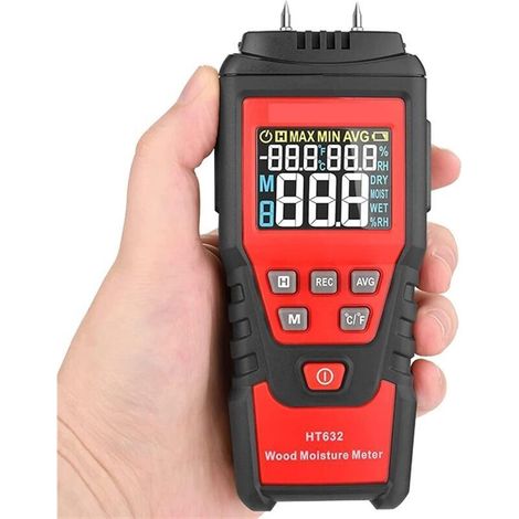 Humidimètre numérique, 7 types de détection de matériaux et indication claire de la tension (détection de plage d'humidité de -4,0 °F à 140,0 °F) pour le bois, le béton, le papier et le carton (1/4)