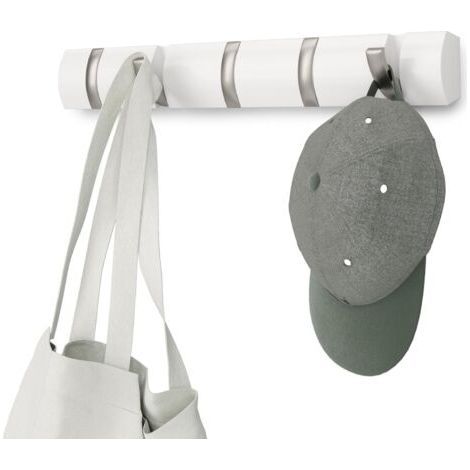 5 Coat Hooks - Nickel Modern, Simple, Space-Saving Coat Rack with 5 Movable Hooks for Jackets, Coats, Scarves, Handbags and More, Gloss White (1/5)
