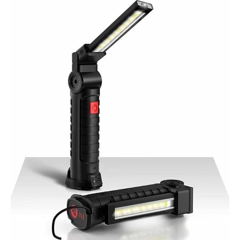 Lampe de Travail COB Baladeuse LED 800LM Ultra Lumineuse, USB Rechargeable Inspection Lampe Portable avec Base Magnique, 5 Modes Lumière 6000K Lanterne pour Auto Garage Atelier Bricolage [Classe énerg (1/5)