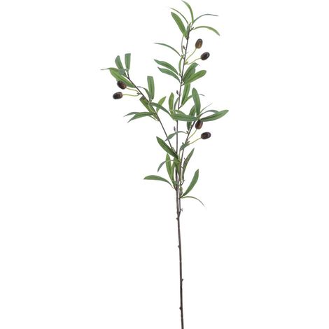 Branche d'olivier artificielle, 4 ramures, H 79 cm 6 olives factices