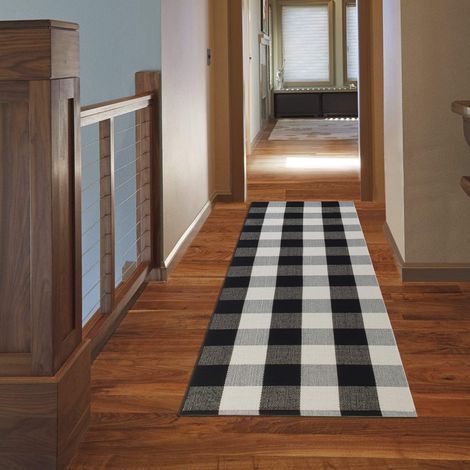 Tappeto in cotone a quadri Buffalo 60x180 cm Tappeto a quadri Buffalo Tappeto da corridoio bianco e nero Tappeto da cucina lavabile (1/5)