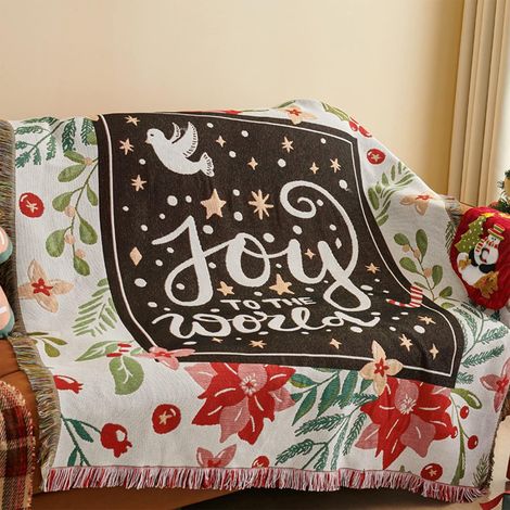 Weihnachtsdecken, gewebte Baumwoll-Tagesdecken mit Quasten, weihnachtlicher Jacquard-Wandteppich, warme Dekodecke, Sofadecke, 160 x 130 cm (1/5)