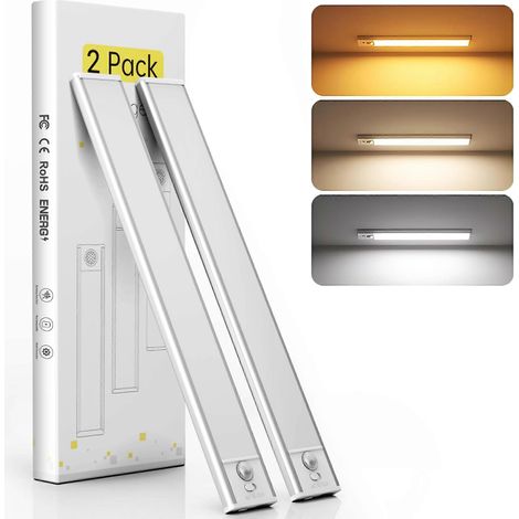 2er-Pack LED-Unterbauleuchten (30 cm), Bewegungssensor, USB-aufladbar, 3 Farben, dimmbar