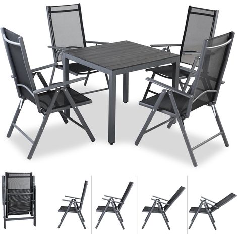 Aluminium Dining Table & Adjustable Chairs Set 4 Seater 80x80cm Square Table Garden Furniture Grey (1/5)