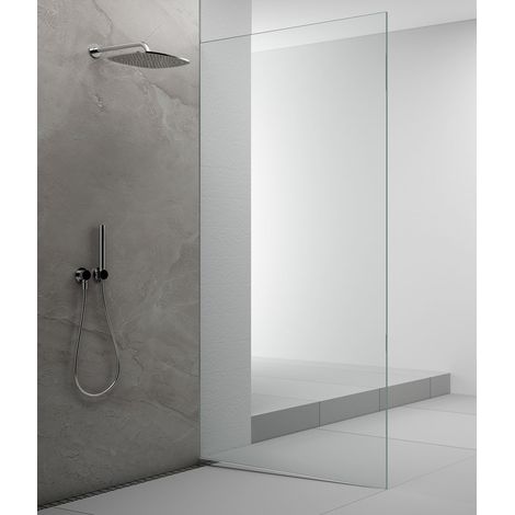 Kit de fixation verre sol-mur-plafond ARCHITEX avec barre inclinée, 1615x2105mm, droite, aluminium poli (1/4)