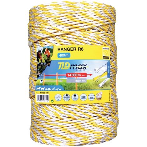 corda per recinzione elettrica horizont ranger r6 carico rottura 350 kg resistenza 0.22 ohm/m