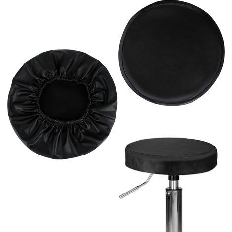 CCYKXA Set of 2 round faux leather bar stool covers - Waterproof - For bar, kitchen, dining room - Black