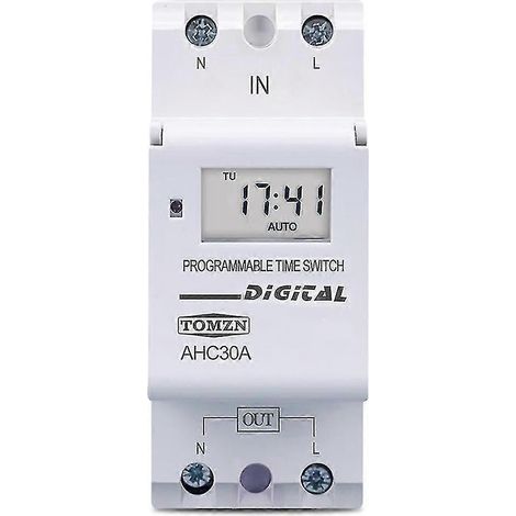 Tomzn digitales programmierbares Zeitrelais für DIN-Schiene, 2 Drähte, 7 Tage.