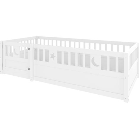 Letto bambino con sponde 90 x 190 cm in pino bianco, luna e stelle, senza materasso (1/5)