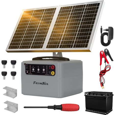 48KM Clôture Électrique Solaire, 0,3 J–1,5 J, 6 KV–12 KV Réglable Électrificateur Clôture Électrique Solaire avec Panneau 15W, Chargeur de Clôture Électrique Solaire pour animaux, Fermes (1/5)
