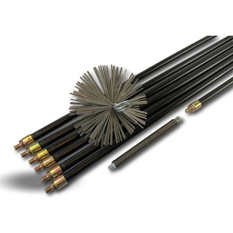 Kit ramonage hyper pro Hérisson acier 7 cannes noires PPN 13,25m + ressort - Ø 150 mm - Kit hyper pro acier long (1/5)