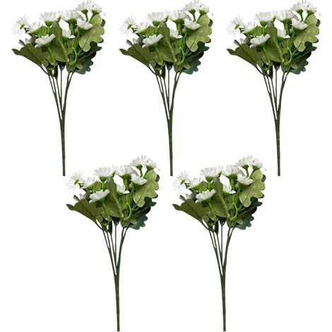 Fleur de Maman Artificielle pour l'extérieur, chrysanthèmes en Fausse Marguerite (5 Bundles White) (1/5)