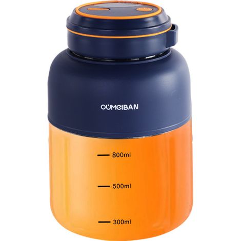Extracteur de jus portable, petit modèle électrique sans fil Dunton, gobelet à jus pour fruits et légumes, grande capacité (800 ml), gobelet à double couvercle et 14 lames, bleu.