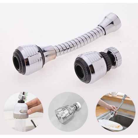 Aeratore per rubinetto, girevole a 360°, aeratore per il risparmio idrico per lavelli da cucina (acqua calda e fredda), corto + lungo (1/5)