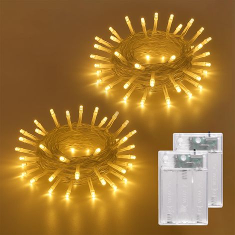Guirlande lumineuse LED à piles, blanc chaud, éclairage de Noël, décoration de mariage, fête, terrasse, décoration d'arbre, Halloween, chambre à coucher (2 pièces, 5 m, 50 LED, blanc chaud (1/5)