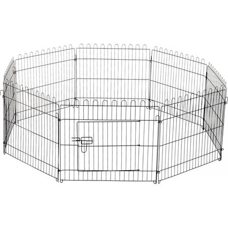 Parc pour chien PawHut, 8 panneaux, 71 x 61 cm, cage pliable en métal avec porte, pour jardin, terrasse, extérieur, noir