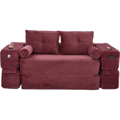 GagaCanapé-lit 2 places velours côtelé, ressorts, coussins mémoire, 180 cm (1/5)