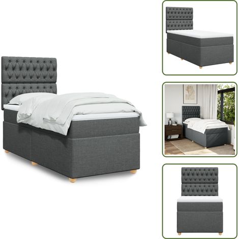 Sommier à lattes de lit avec matelas Gris foncé 100x200cm Tissu - Sommier À Lattes De Lit - Sommiers À Lattes De Lit - Lit - Meuble De Chambre À Coucher (1/5)