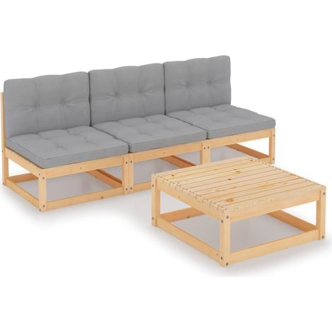 Salon de jardin 4 pcs,Mobilier de terrasse,Table et Chaise pour Relax avec coussins Bois de pin massif -YZ703375 (1/5)