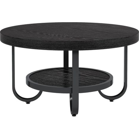 Mesa de centro redonda de 2 niveles negra MDF y metal HOMVRA (1/5)