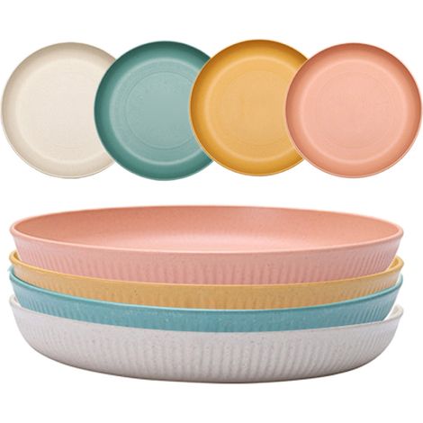 Assiettes En Paille De Blé - 20 Cm - Réutilisables - Micro-ondes Et Lave-vaisselle - Pour Intérieur Et Extérieur - Lot De 12 (1/5)