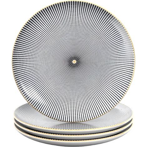 4x Assiettes en porcelaine en Sans Fin - Noir Blanc avec Diamètre 15.3 cm - Assiette pour petit-déjeuner, à dessert, de service pour salade de fruits Pâtes Dessert Plat principal et snacks (1/5)