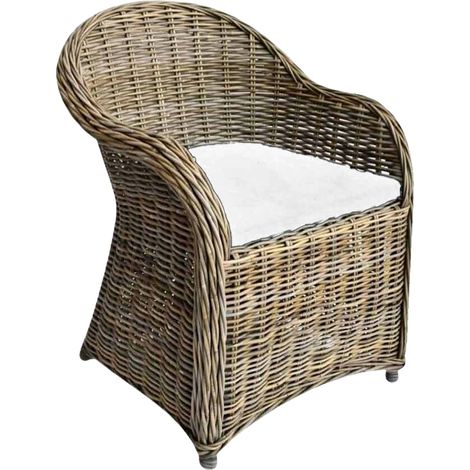 Poltrona Roma in rattan naturale intrecciato grigio con cuscino in omaggio
