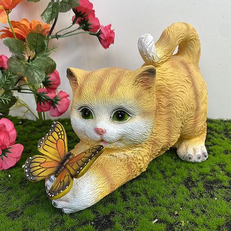Veilleuse décorative solaire d'extérieur en résine pour jardin (Chat jaune)