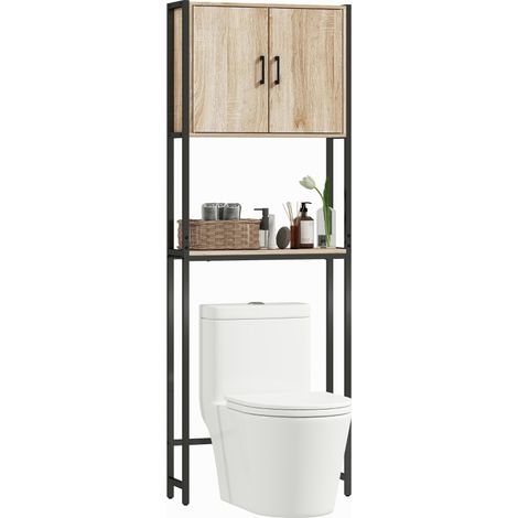 Mueble sobre Inodoro con 2 Puertas Estante Ajustable Estante Abierto para Espacio Pequeño 64x19x178 cm Natural