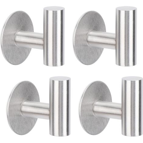 Crochet Adhesif Mural, 4 Pièces Patere Salle de Bain, Patere Autocollant Acier Inox, Crochet Porte Serviette pour Salle de Bain et Cuisine, Argent