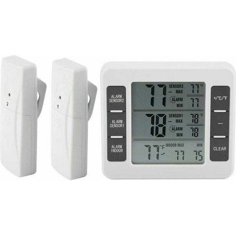 Termometro digitale per frigorifero e congelatore con allarme acustico e sensore wireless, visualizzazione Min/Max.