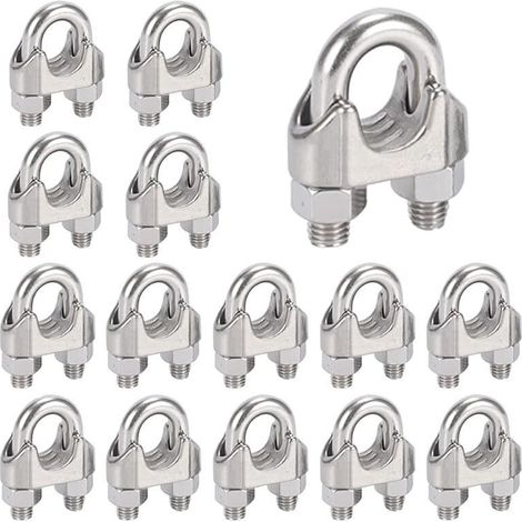 16 Pièces Serre Cable Acier M6,Serre Cable Inox 304 U Boulon Clip de Câble Métalliques,Pour Câble Métallique en Acier de 6 mm,Corde (1/5)