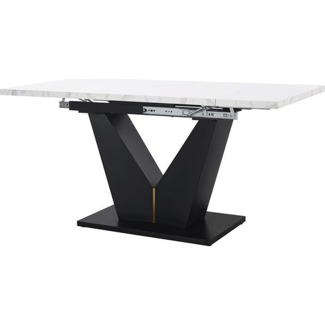 Set tavolo da pranzo 5 pezzi allungabile, piano effetto marmo, sedie in velluto grigio (1/5)