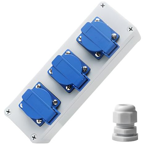 Répartiteur Mural, Coffret Electrique avec 3x 230V Prises Schuko, Répartiteur de Courant, Indice D'étanchéité IP67, Boîte de Distribution pour Ateliers, Chantiers et Usines (1/5)