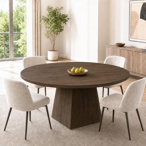 BALOVEBY - Table à Manger Ronde 120 cm, Style Ferme Moderne, Plateau Épaissi, Gain de Place, Pour 4 à 6 Personnes, Brun-rouge (1/5)