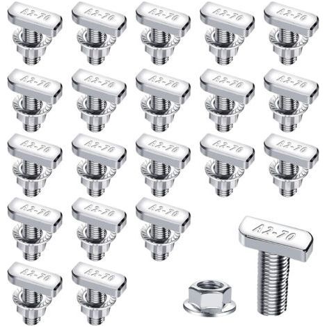 Lot de 20 vis et écrous M8 x 20 A2 70 Acier inoxydable pour rails de montage solaire PV et serre photovoltaïque (1/5)