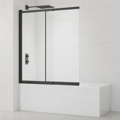 Swiss Aqua Technologies Vision 140x120 cm pare-baignoire coulissant en verre, traitement Easy Clean, noir (SATVZVI120CT)