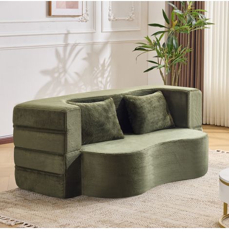 Divano letto 2 in 1 190x90x45 cm verde in schiuma con cuscini e design pieghevole (1/5)