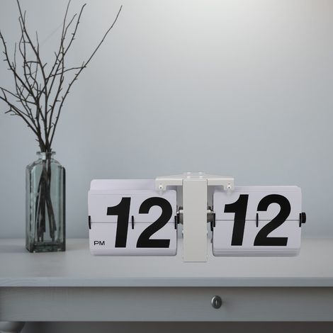 Despertador plegable automático de estilo retro, funciona con pilas - acero inoxidable 304, PVC blanco, diseño minimalista de lujo, 36 cm de largo, pantalla de 12 horas, para montaje en mesa y pared,  (1/5)