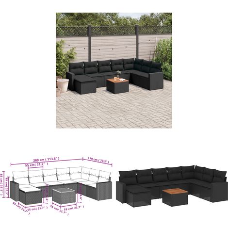 9-tlg. Garten-Sofagarnitur mit Kissen Schwarz Poly Rattan - Gartenmöbel Set - PE-Rattan Möbel - Outdoor Lounge - Esszimmergarnitur - Balkonmöbel - Home & Living (1/3)